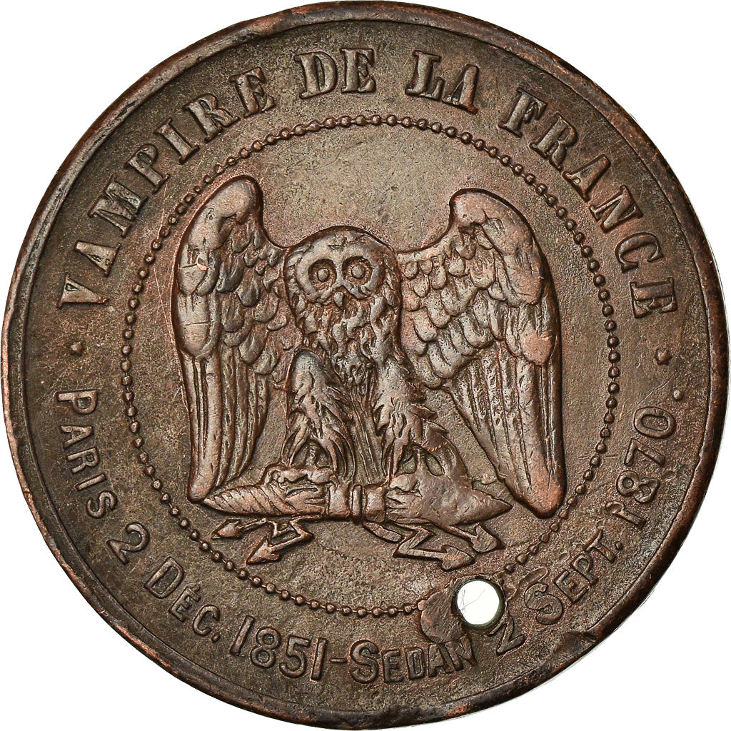 Coin, France, 10 Centimes, 1871, Paris, Holed, EF(40-45), Copper