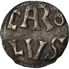 Moneta, Francia, Charlemagne, Denarius, 771-793, Melle, BB+, Argento