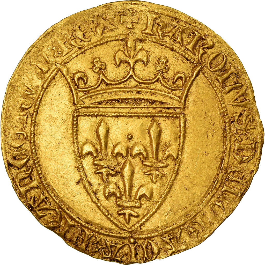 Moeda, França, Charles VI, Ecu d'or, Rouen, AU(50-53), Dourado, Duplessy:369B