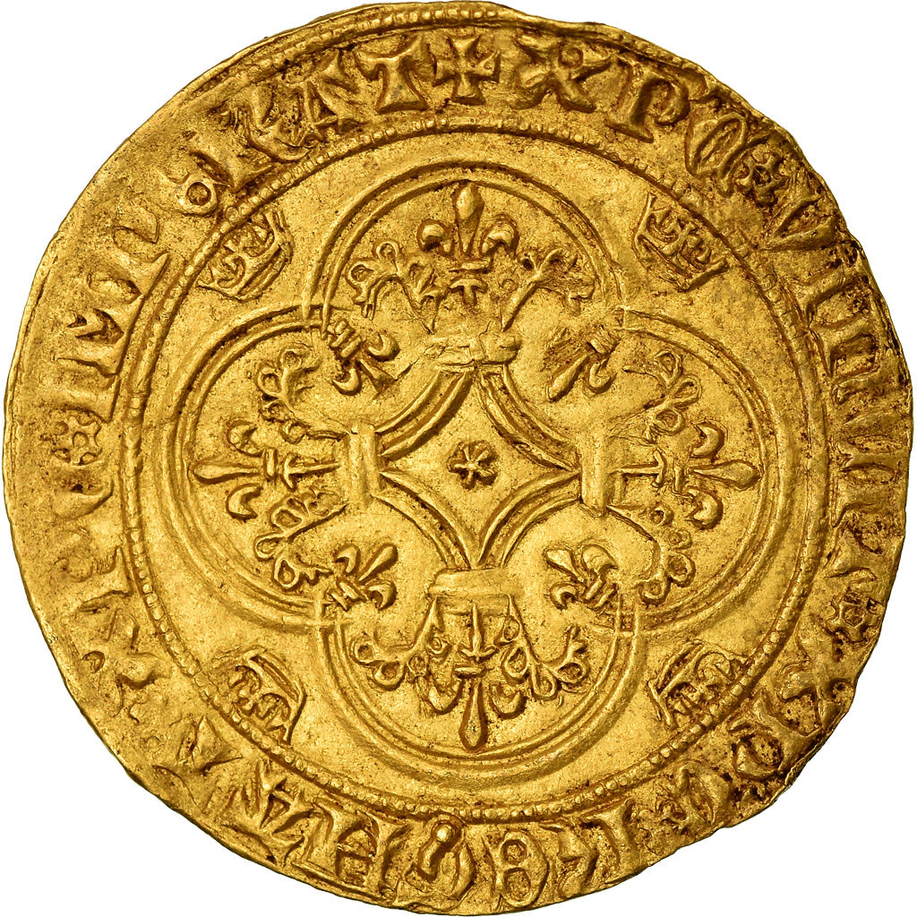 Moeda, França, Charles VI, Ecu d'or, Rouen, AU(50-53), Dourado, Duplessy:369B