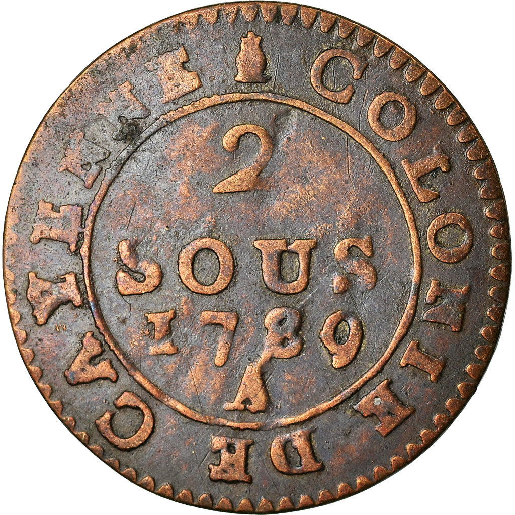 Münze, FRENCH GUIANA, 2 Sous, 1789, Paris, S, Billon, KM:1, Lecompte:20