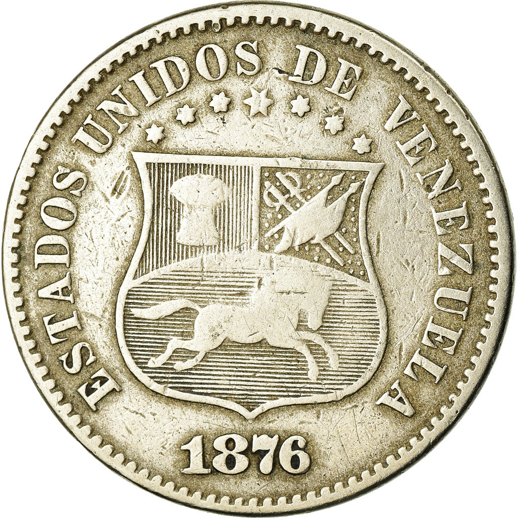 Coin, Venezuela, 2-1/2 Centavos, 1876, Philadelphia, F(12-15), Copper-nickel