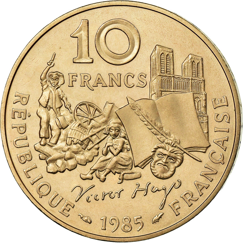 Coin, France, Victor Hugo, 10 Francs, 1985, Paris, ESSAI, MS(63), Nickel-Bronze