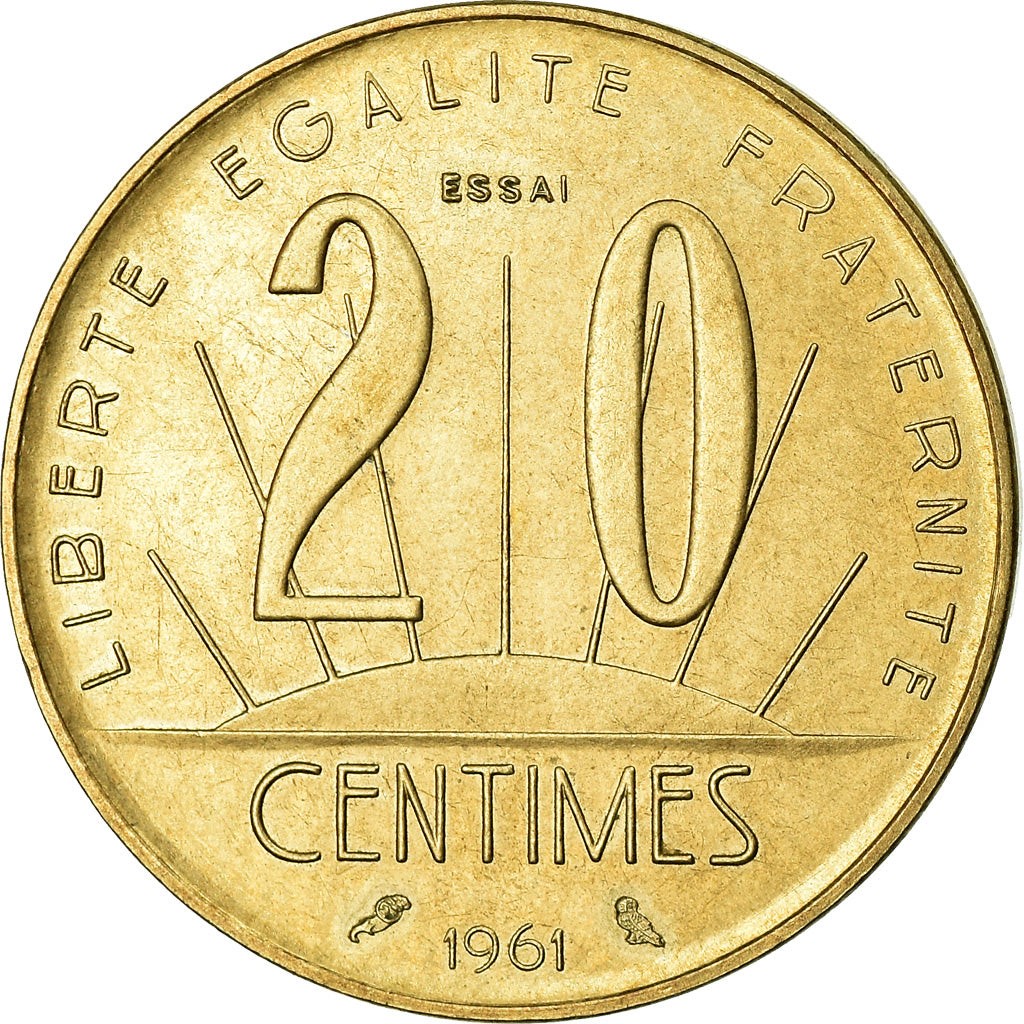 Coin, France, Essai de Rousseau, 20 Centimes, 1961, Paris, ESSAI, MS(63)