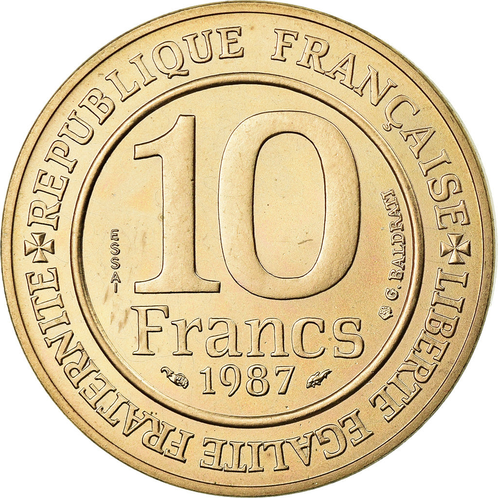 Coin, France, Hugues Capet, 10 Francs, 1987, ESSAI, MS(65-70), Nickel-Bronze