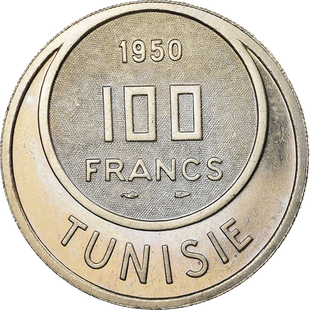 Coin, Tunisia, Muhammad al-Amin Bey, 100 Francs, 1950, Paris, ESSAI, MS(60-62)
