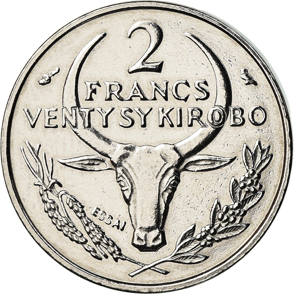 Coin, Madagascar, 2 Francs, 1965, Paris, ESSAI, MS(63), Stainless Steel, KM:E7