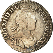 Moneda, Francia, Louis XIV, 1/12 Ecu à la mèche courte, 1644, Paris, BC+