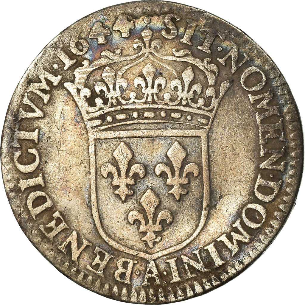 Coin, France, Louis XIV, 1/12 Ecu à la mèche courte, 1644, Paris, VF(20-25)