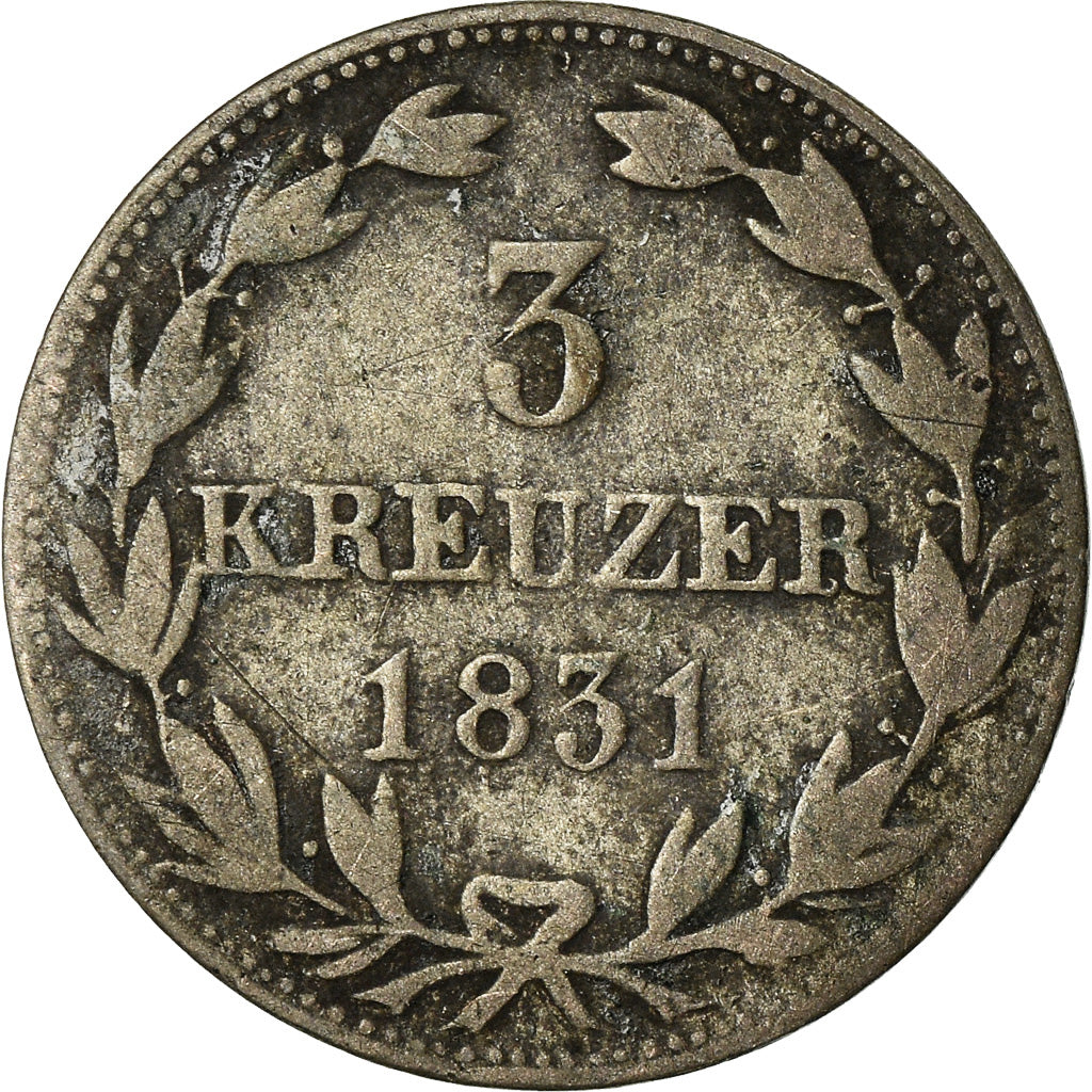 Munten, Duitse staten, NASSAU, Wilhelm, 3 Kreuzer, 1831, Wiesbaden, ZG+, Zilver
