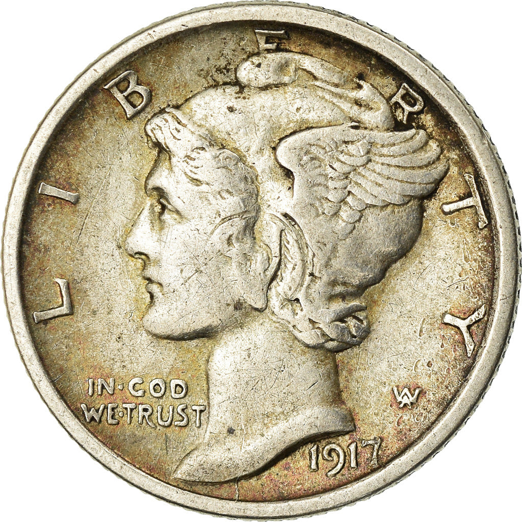 Coin, United States, Mercury Dime, Dime, 1917, U.S. Mint, San Francisco