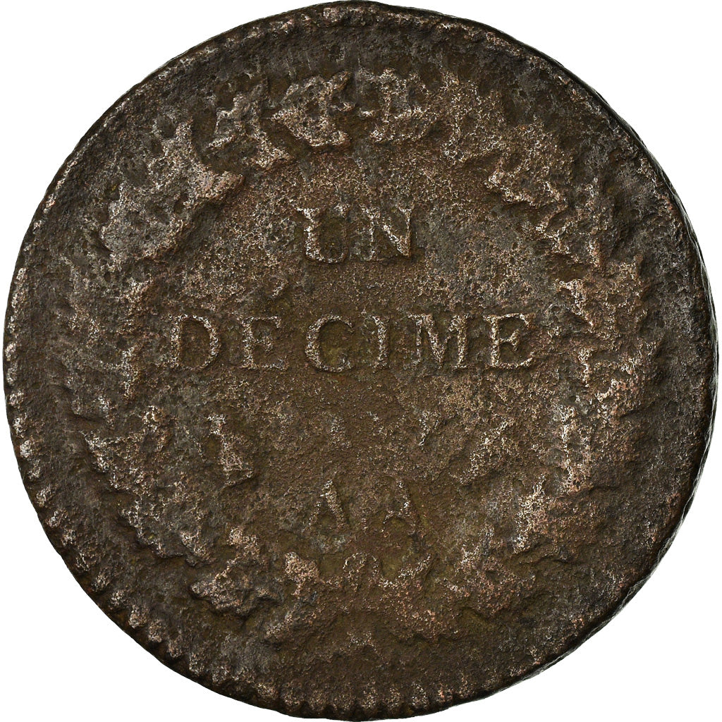 Munten, Frankrijk, Dupré, Decime, Metz, ZG+, Bronze, KM:644.2, Gadoury:187a