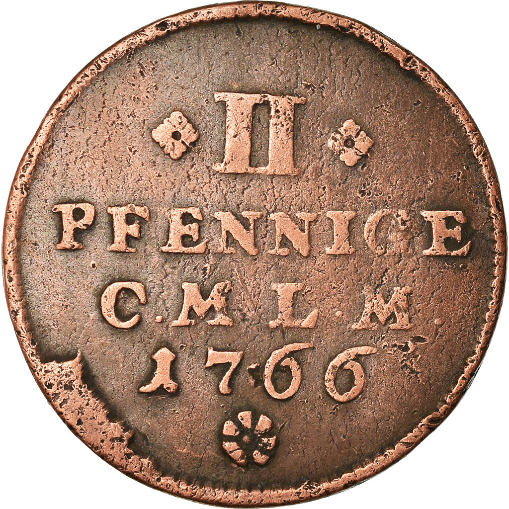 Coin, German States, MAINZ, Emeric Josef, 2 Pfennig, 1766, VF(30-35), Copper