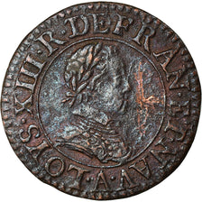 Coin, France, Louis XIII, Double Tournois, 1614, Paris, AU(55-58), Copper