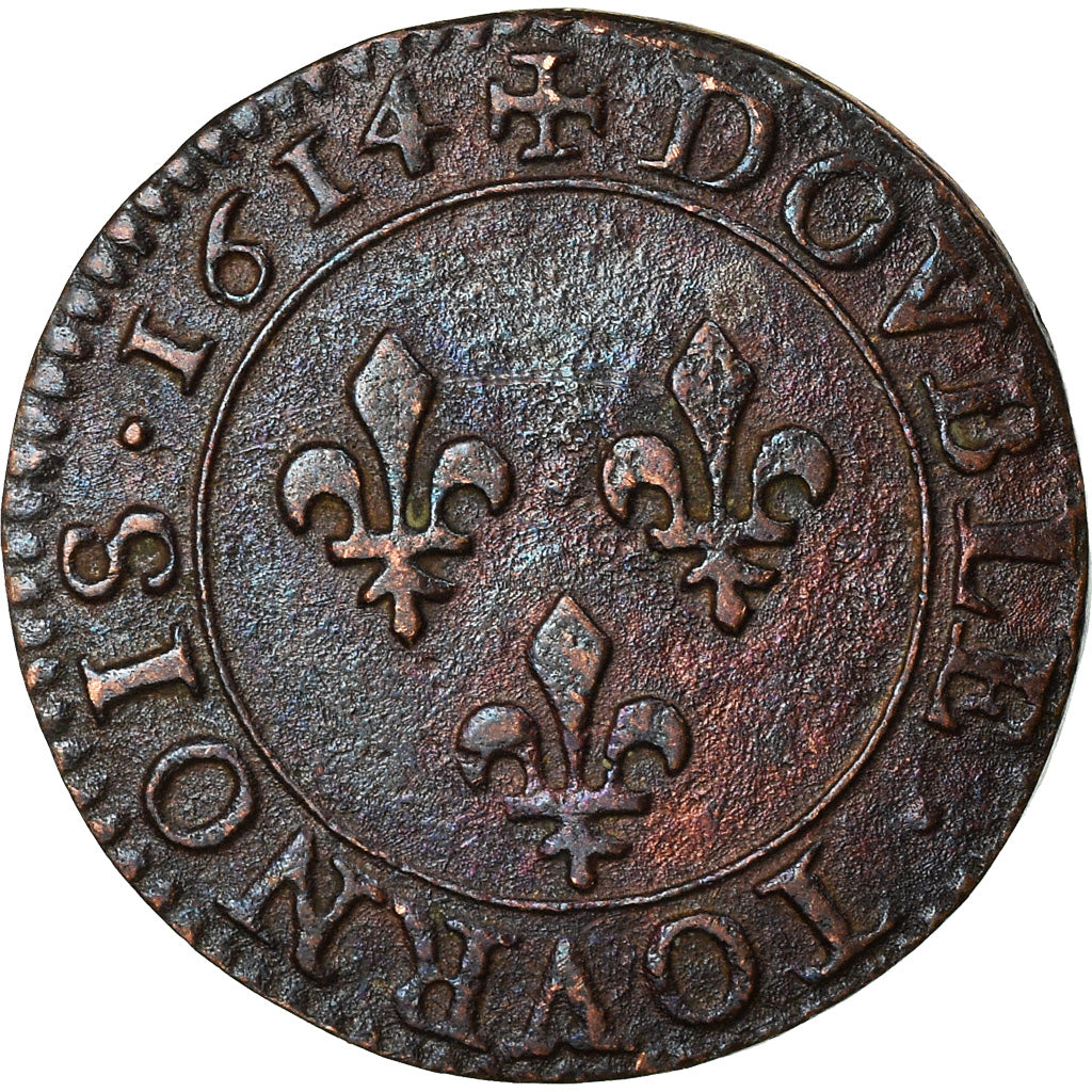 Coin, France, Louis XIII, Double Tournois, 1614, Paris, AU(55-58), Copper