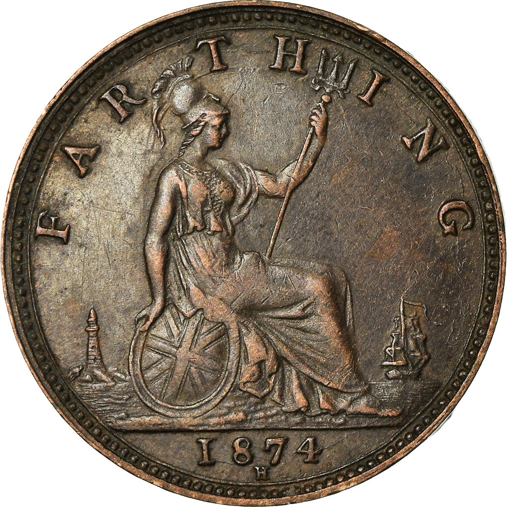 Coin, Great Britain, Victoria, Farthing, 1874, AU(55-58), Bronze, KM:753