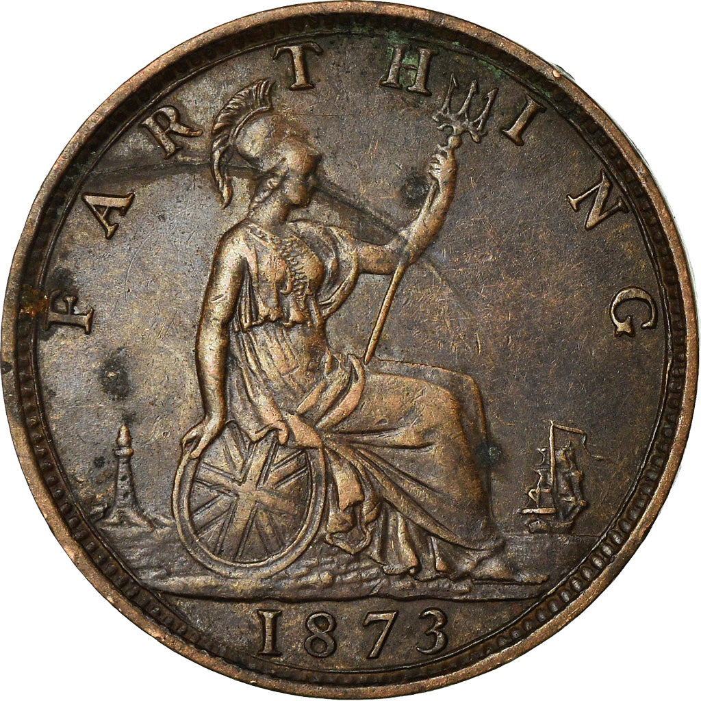 Coin, Great Britain, Victoria, Farthing, 1873, AU(50-53), Bronze, KM:747.2