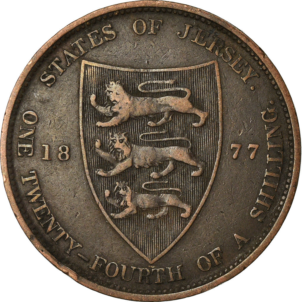 Coin, Jersey, Victoria, 1/24 Shilling, 1877, VF(30-35), Bronze, KM:7