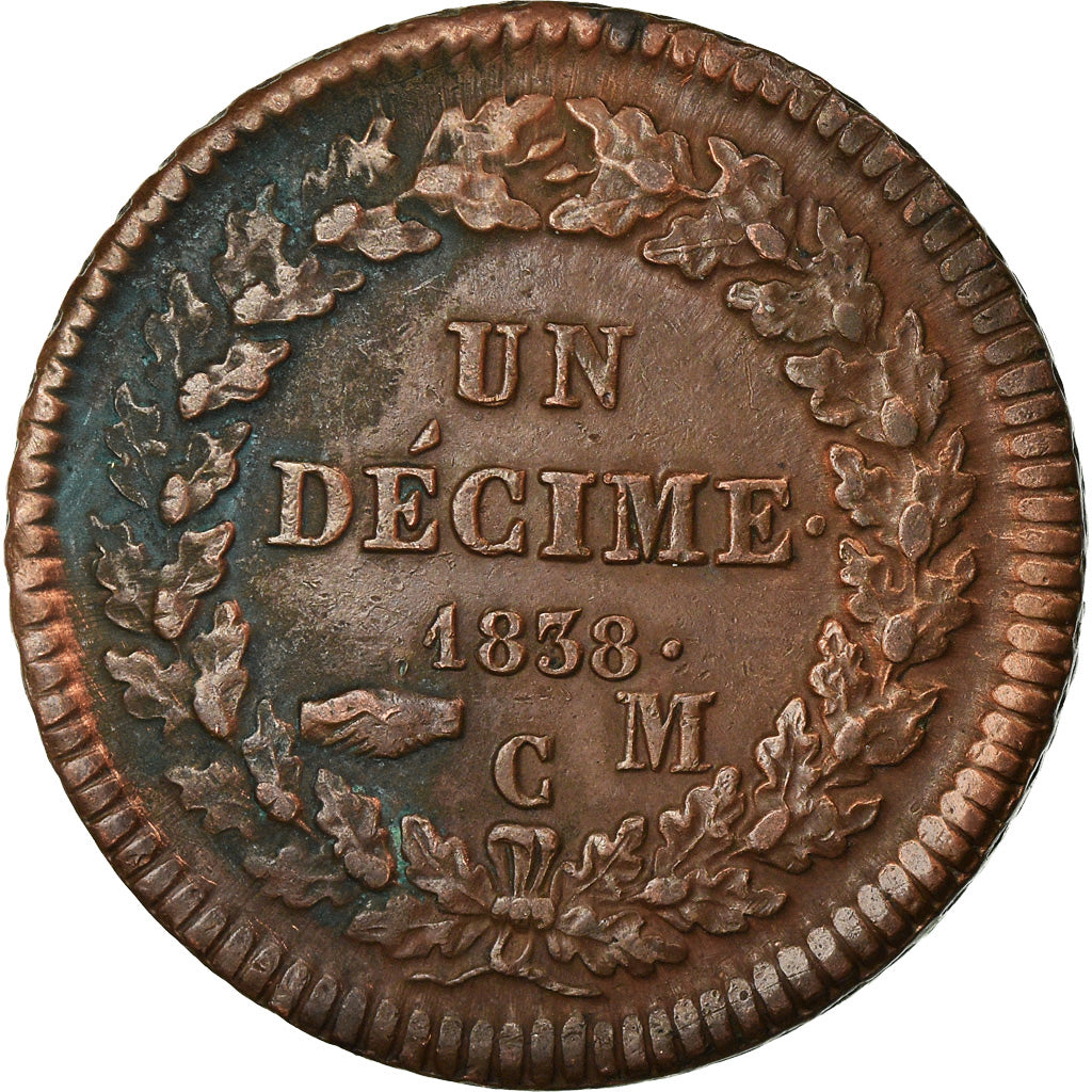 Moneta, Monaco, Honore V, Decime, 1838, Monaco, BB+, Rame, KM:97.1, Gadoury:105