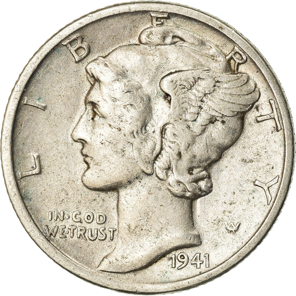 Coin, United States, Mercury Dime, Dime, 1941, U.S. Mint, Philadelphia