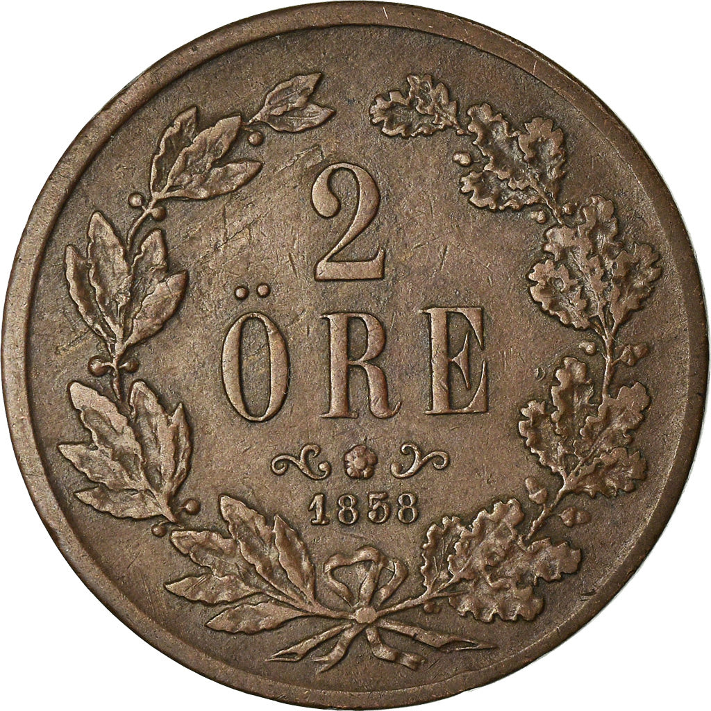 Coin, Sweden, Oscar I, 2 Öre, 1858, EF(40-45), Bronze, KM:688