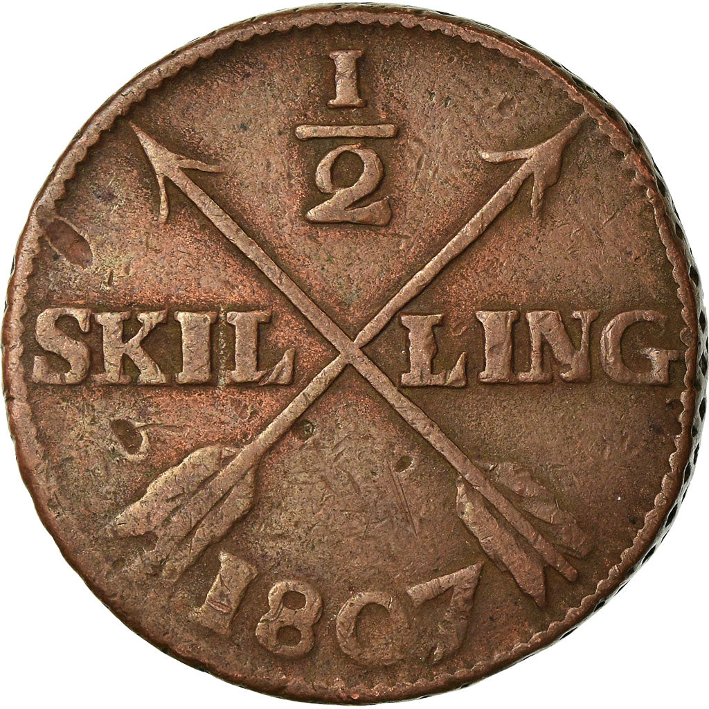 Coin, Sweden, Gustaf IV Adolf, 1/2 Skilling, 1807, VF(20-25), Copper, KM:565