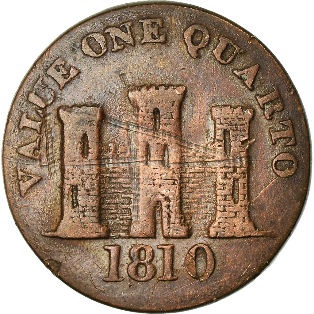 Moneda, Gibraltar, Quarto, 1810, BC+, Cobre, KM:Tn3.1