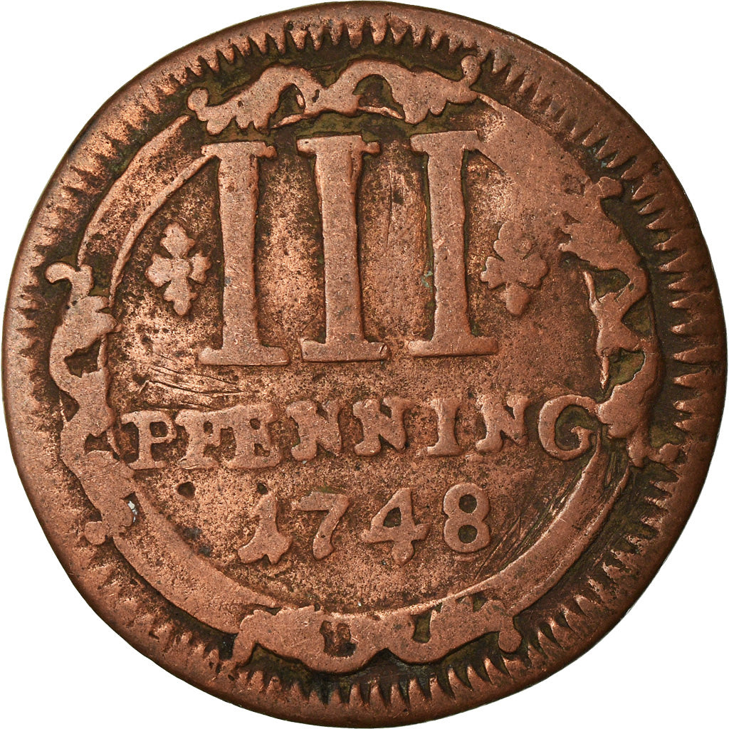 Moneta, Stati tedeschi, MUNSTER, 3 Pfenning, 1748, MB, Rame, KM:430