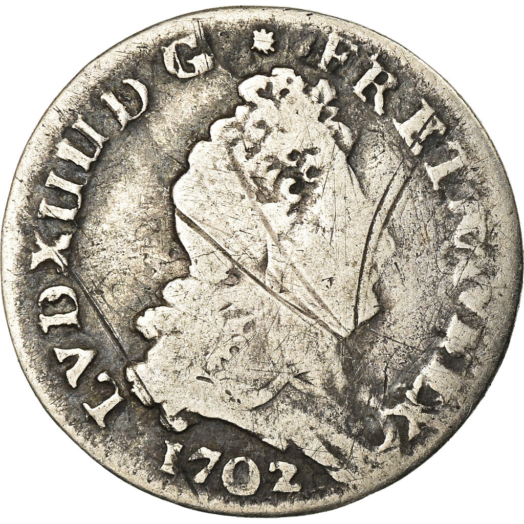 Münze, Frankreich, Louis XIV, 5 Sols aux insignes, 5 Sols, 1/16 ECU, 1702