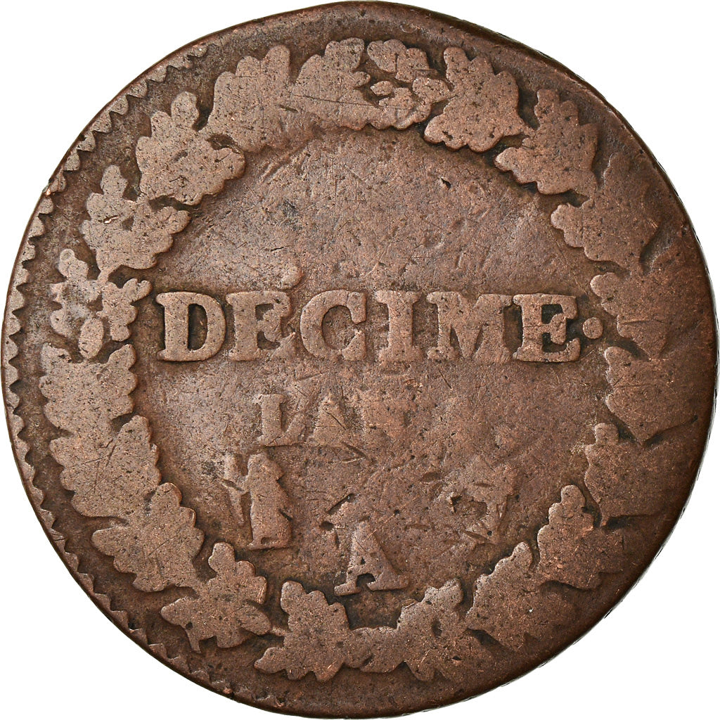 Moneta, Francia, Dupré, Decime, AN 4, Paris, B+, Bronzo, KM:636.1, Gadoury:184