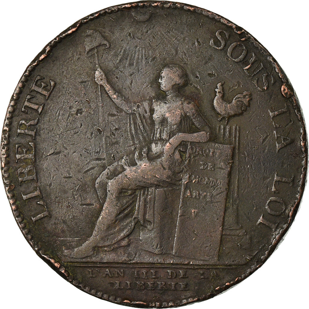 Coin, France, 2 Sols, 1791, Birmingham, Monneron, VF(30-35), Bronze, KM:Tn23