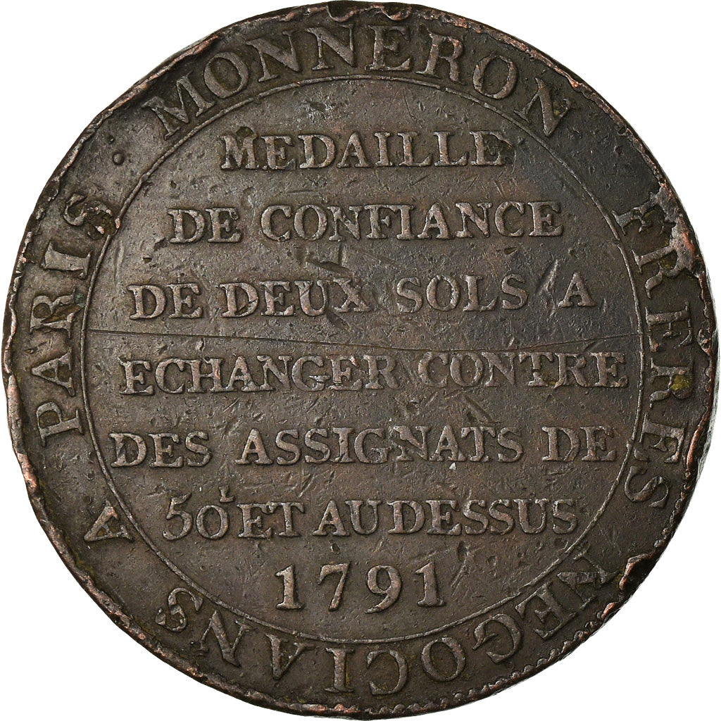 Coin, France, 2 Sols, 1791, Birmingham, Monneron, VF(30-35), Bronze, KM:Tn23