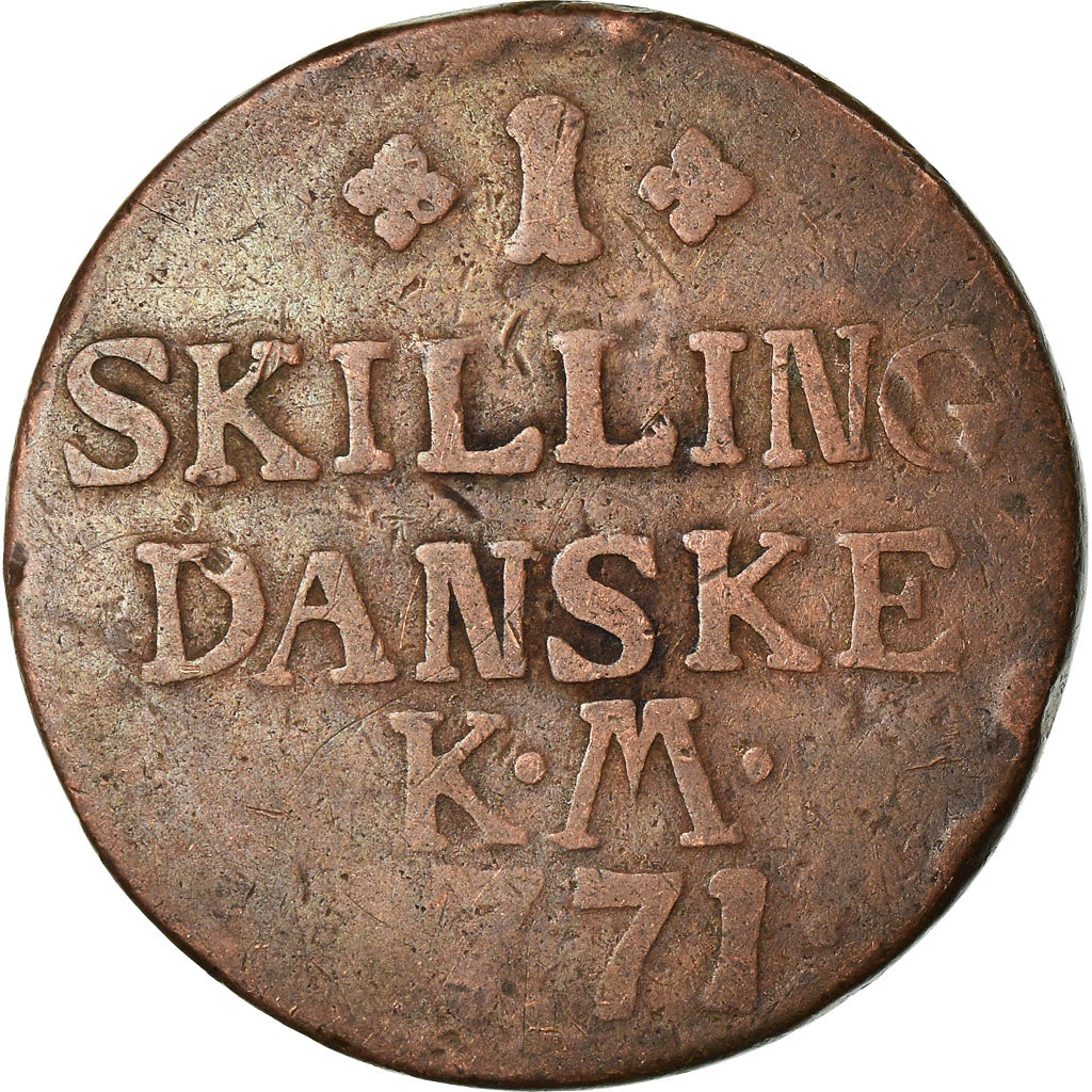 Coin, Denmark, Christian VII, Skilling, 1771, Copenhagen, VF(20-25), Copper