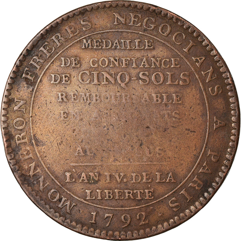 Monnaie, France, Monneron, 5 Sols, 1790, Paris, TB, Bronze