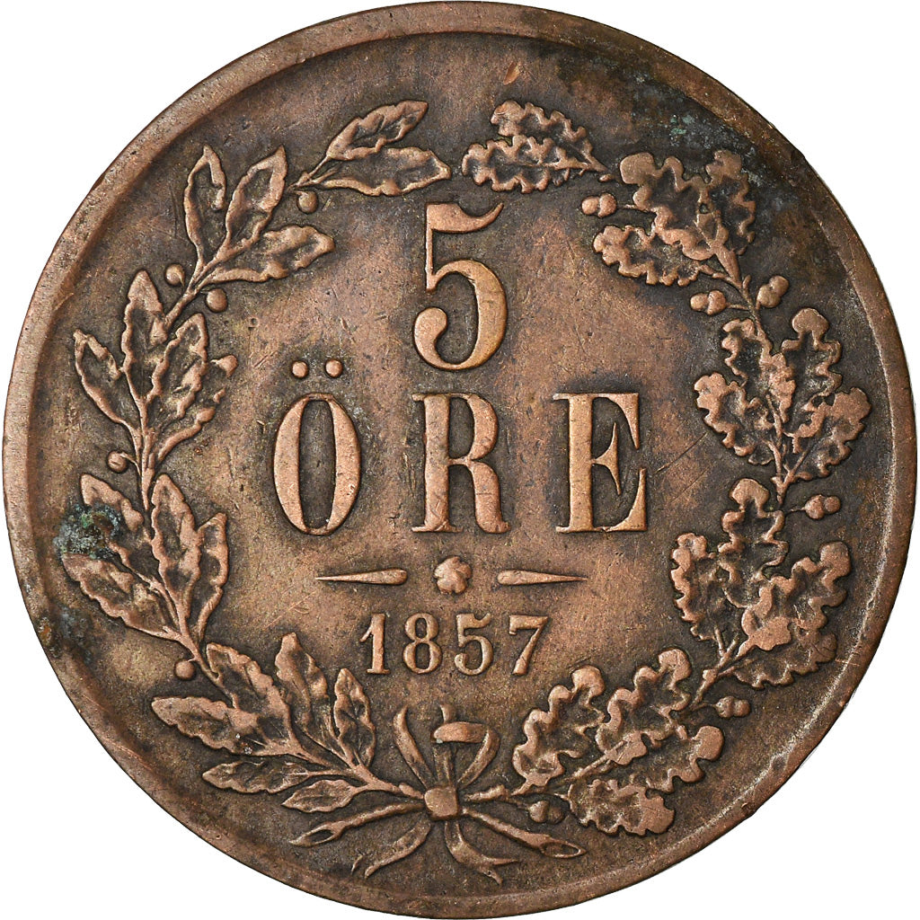 Coin, Sweden, Oscar I, 5 Öre, 1857, EF(40-45), Bronze, KM:690