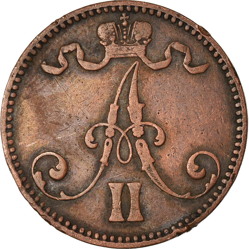 Munten, Finland, Alexander II, 5 Pennia, 1867, ZF, Koper, KM:4.1