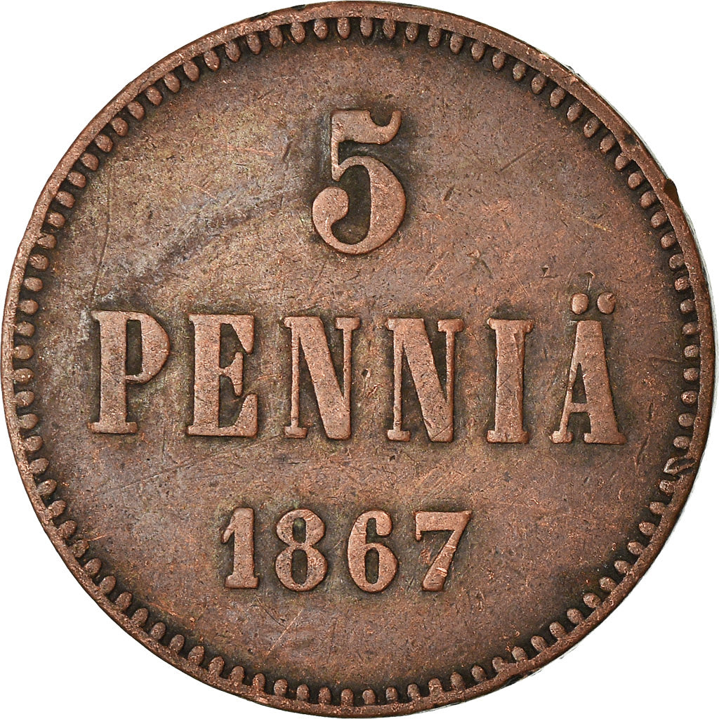 Munten, Finland, Alexander II, 5 Pennia, 1867, ZF, Koper, KM:4.1