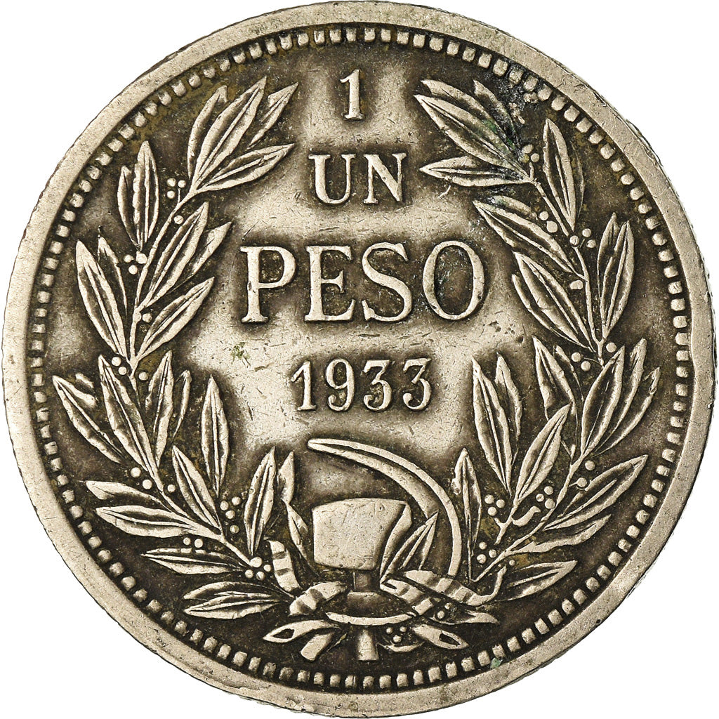 Coin, Chile, Peso, 1933, AU(50-53), Copper-nickel, KM:176.1