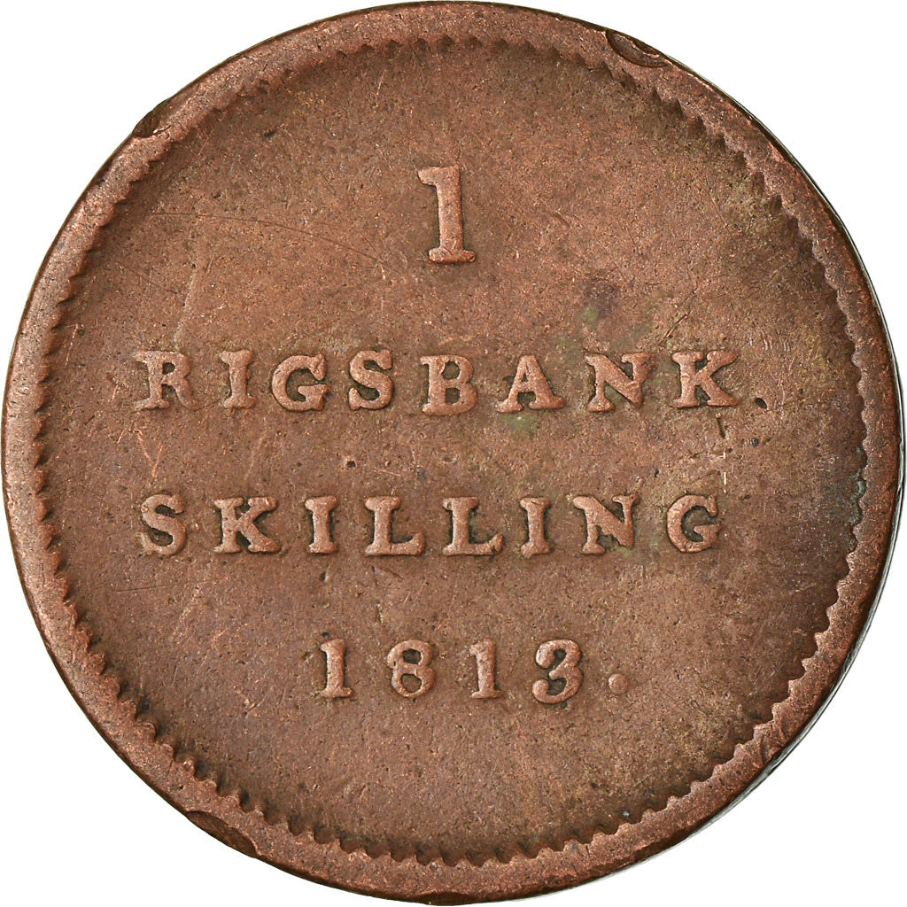 Coin, Denmark, Frederik VI, Rigsbankskilling, 1813, VF(30-35), Copper, KM:680