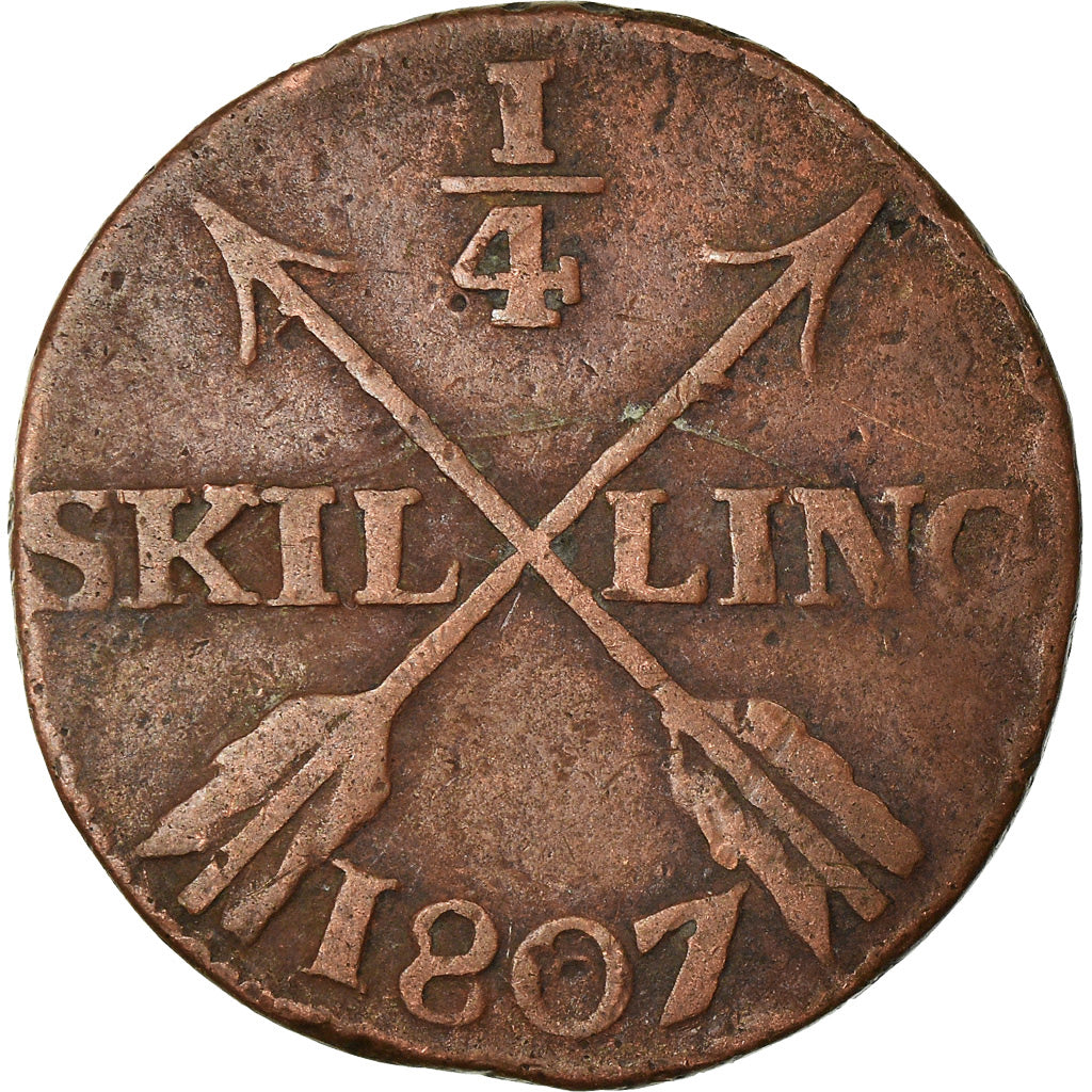 Moneta, Svezia, Gustaf IV Adolf, 1/4 Skilling, 1807, MB, Rame, KM:564