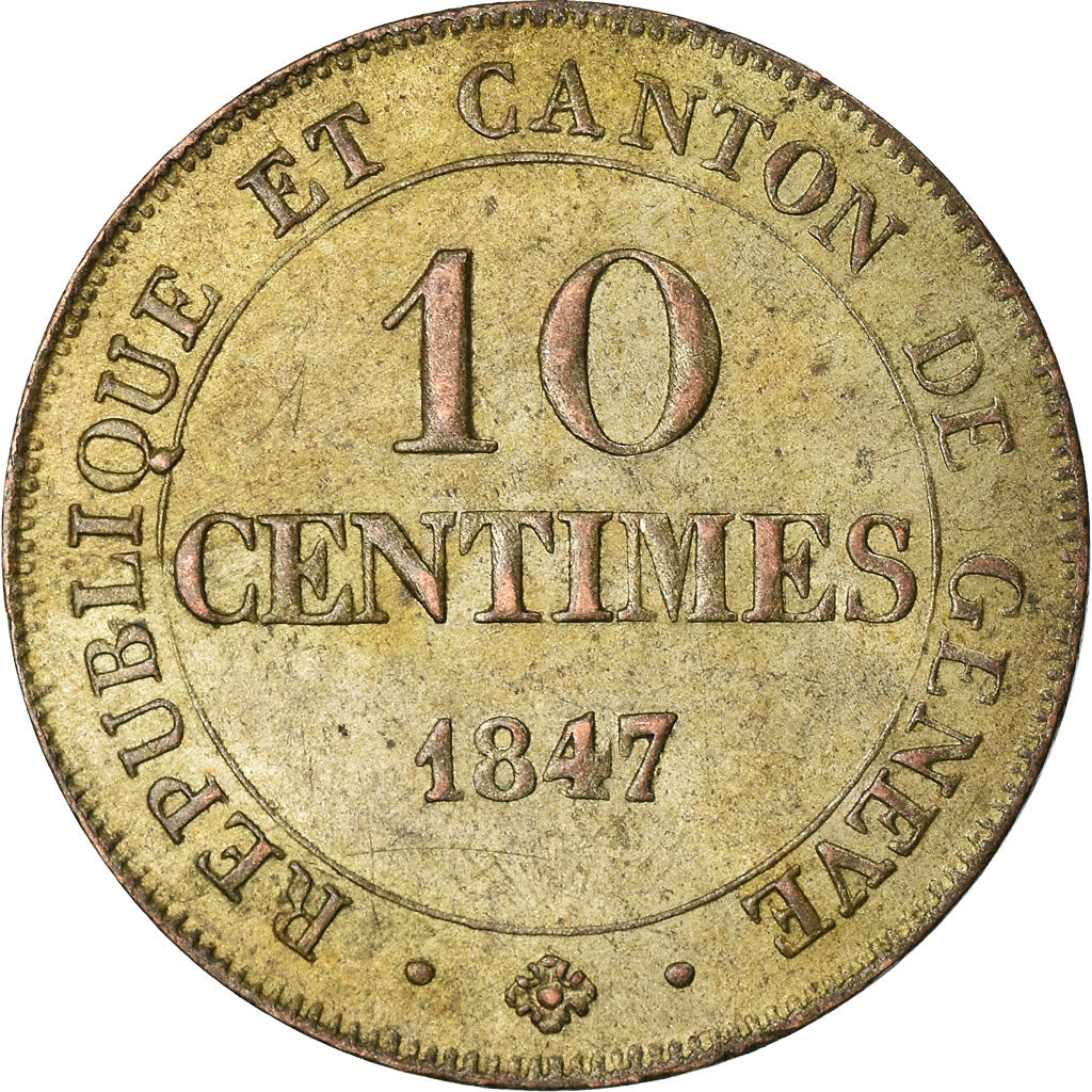 Coin, SWISS CANTONS, GENEVA, 10 Centimes, 1847, Genève, AU(55-58), Billon
