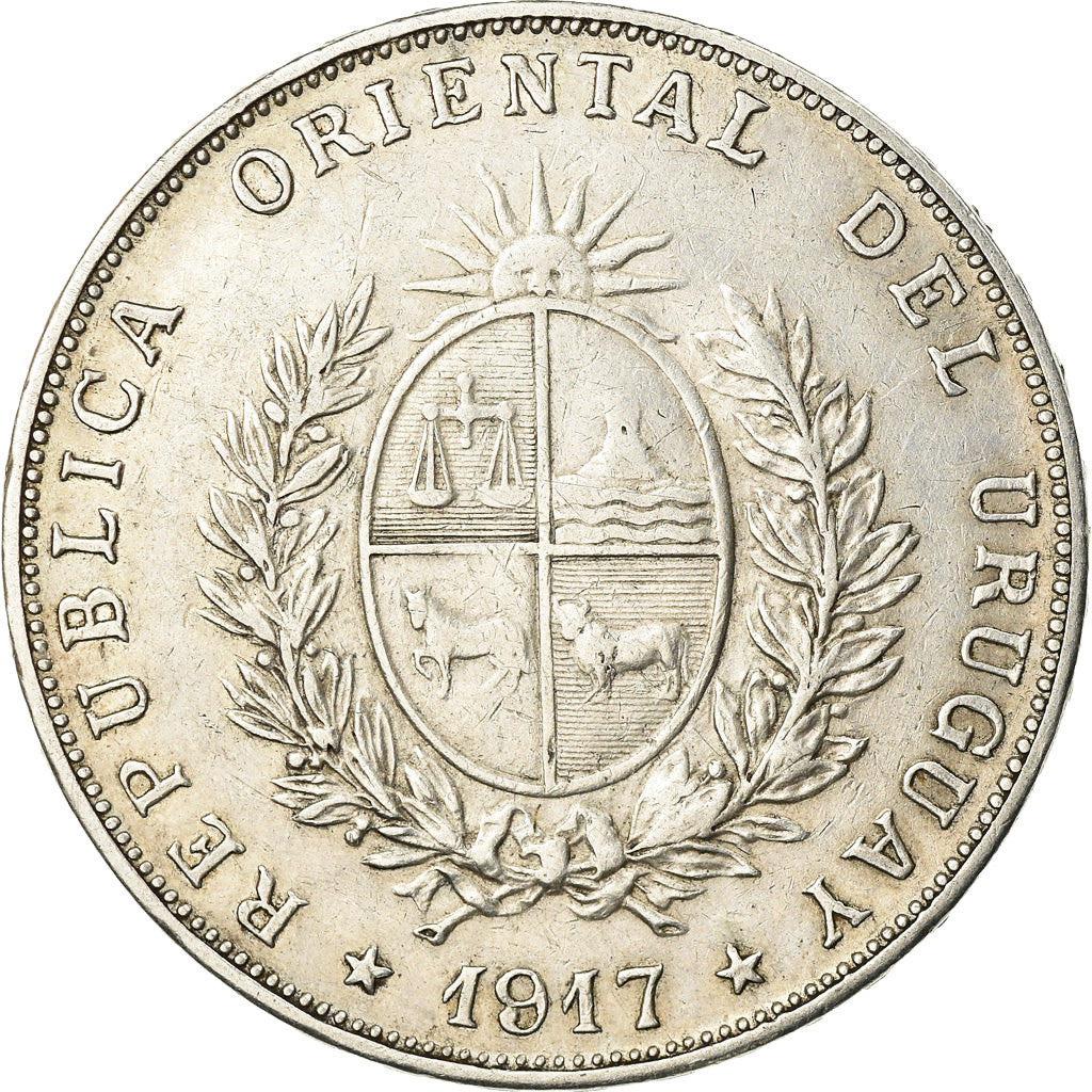 Coin, Uruguay, Peso, 1917, AU(50-53), Silver, KM:23