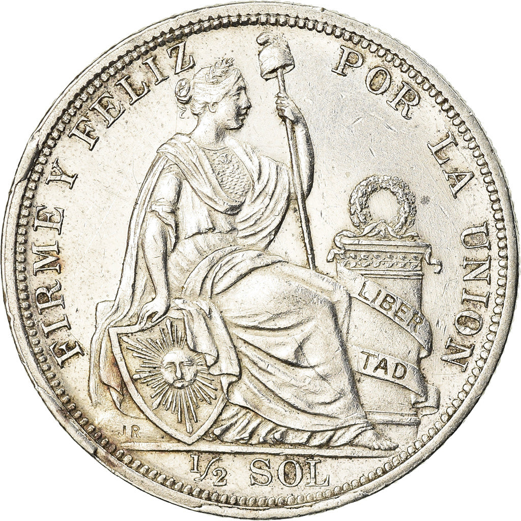 Moneda, Perú, 1/2 Sol, 1907, Lima, MBC+, Plata, KM:203