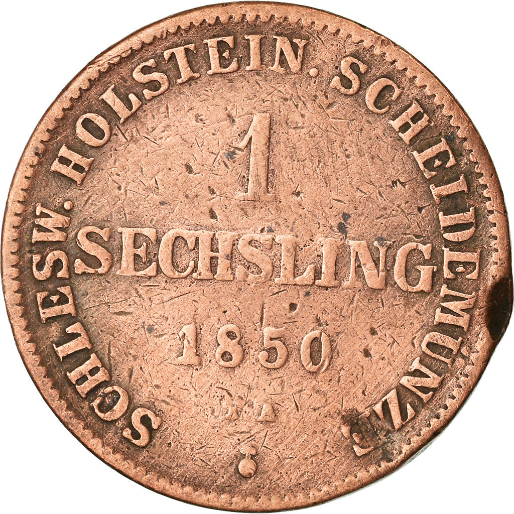 Coin, German States, SCHLESWIG-HOLSTEIN, Sechsling, 1850, VF(20-25), Copper
