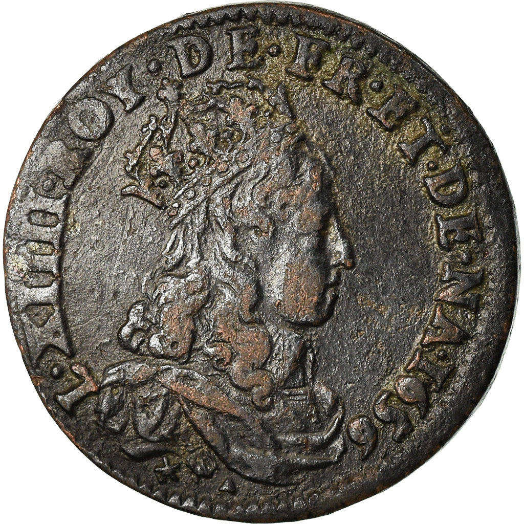 Monnaie, France, Louis XIV, Liard de France au buste juvénile, deuxième type