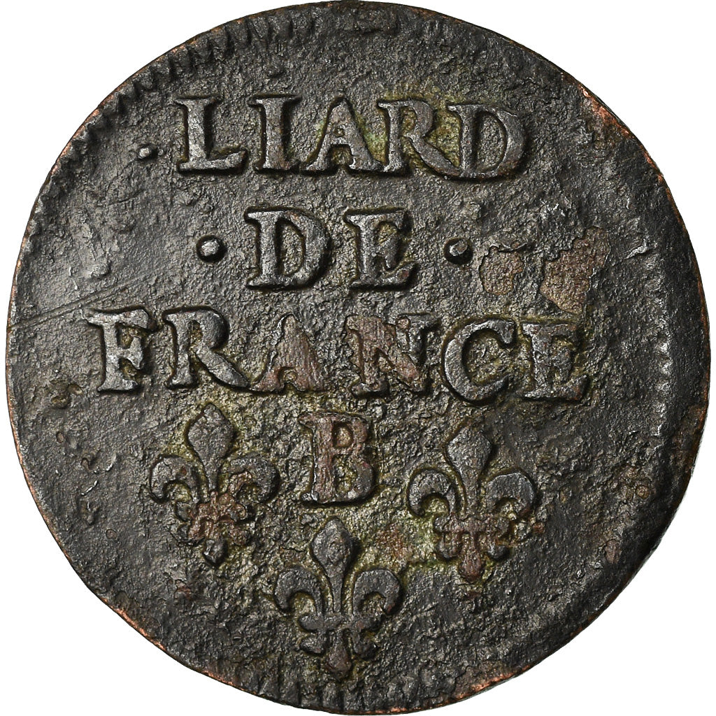 Monnaie, France, Louis XIV, Liard de France au buste juvénile, deuxième type