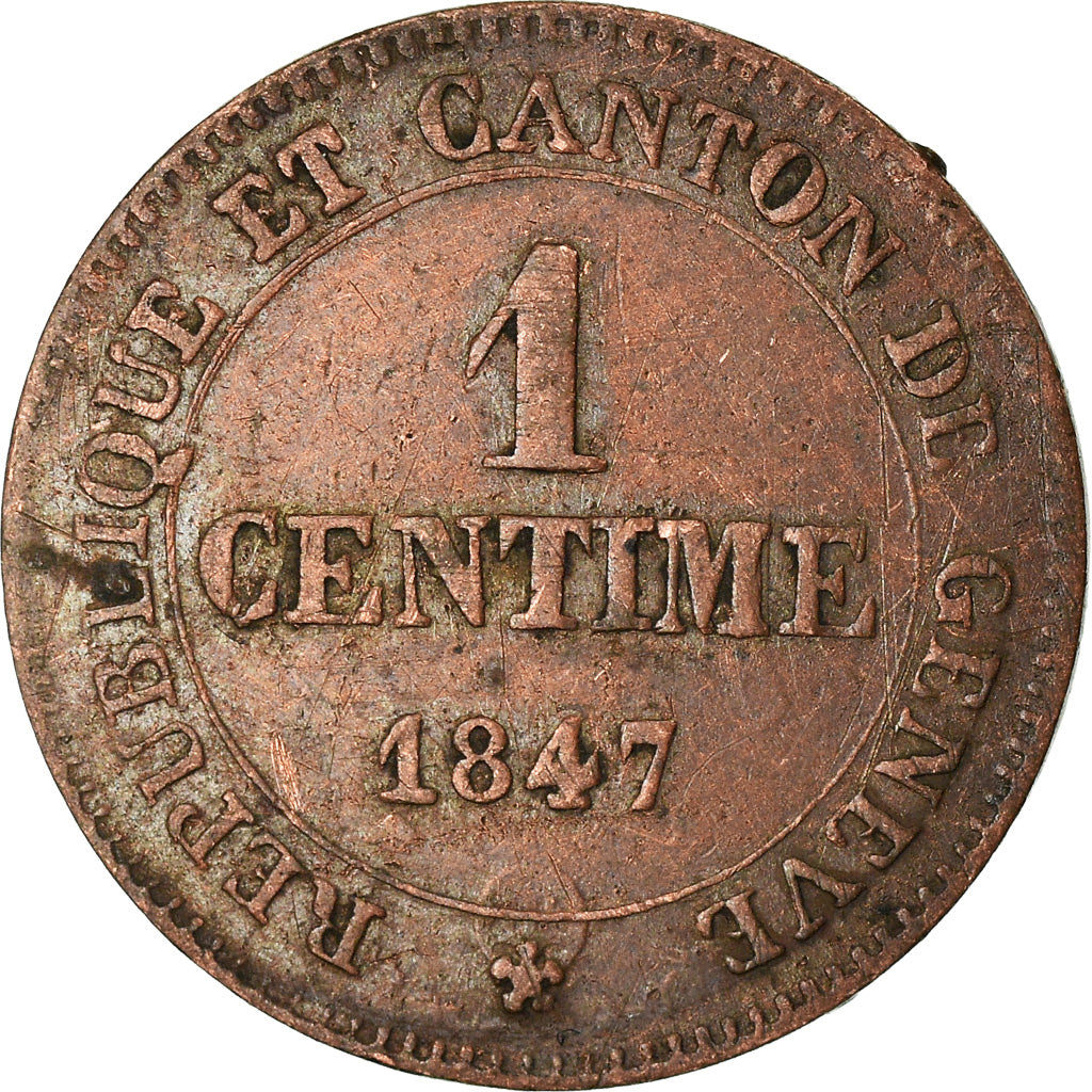 Coin, SWISS CANTONS, GENEVA, Centime, 1847, Genève, VF(20-25), Copper, KM:132