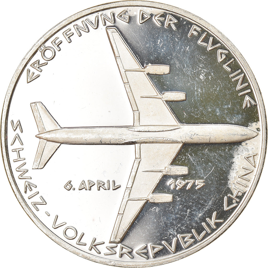 Switzerland, Medal, Eröffnung der Flugline Schweiz_China, Aviation, 1975