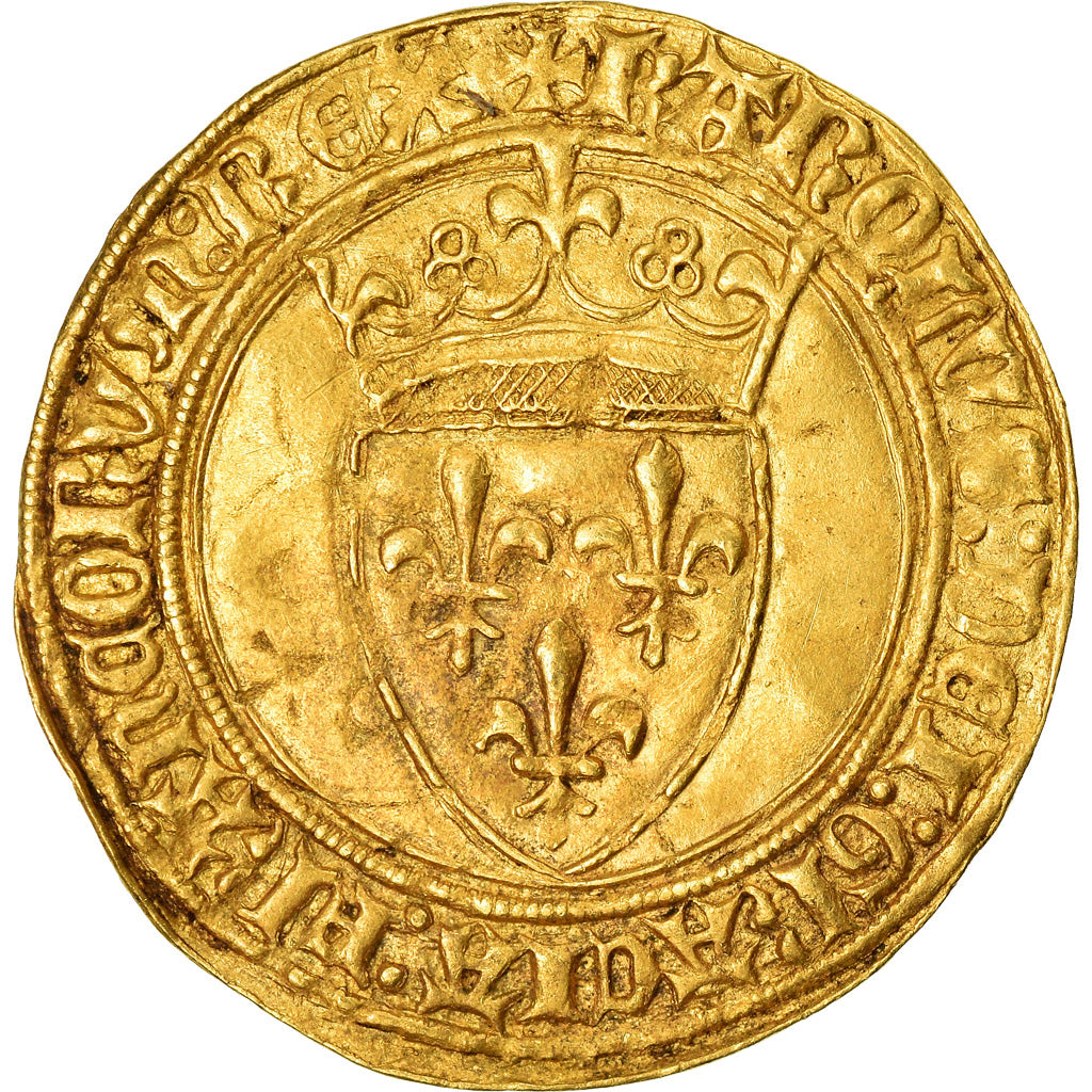 Moneta, Francia, Charles VI, Ecu d'or, Toulouse, Rare, BB+, Oro, Duplessy:369
