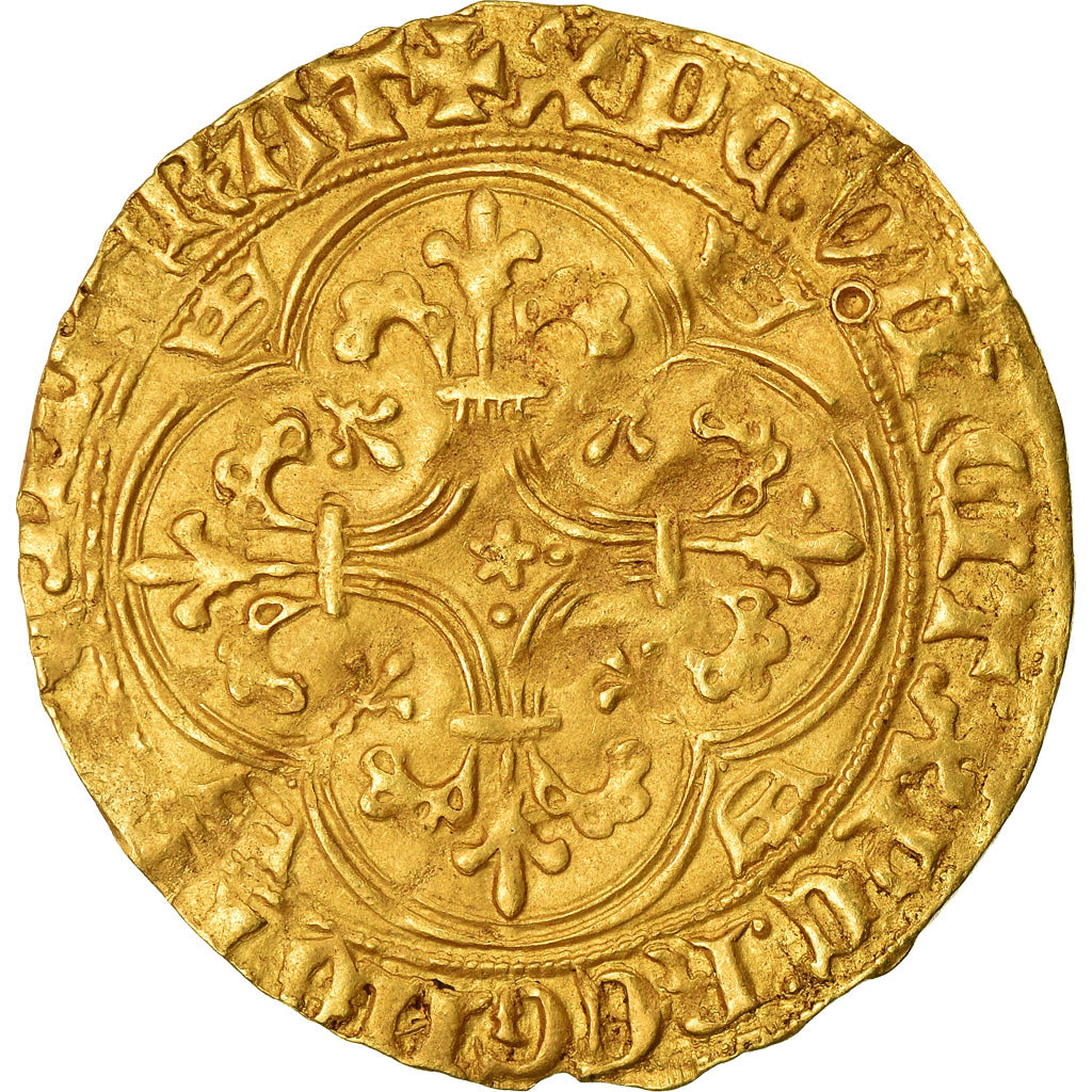 Moeda, França, Charles VI, Ecu d'or, Toulouse, Rara, EF(40-45), Dourado